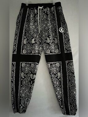 Crooks & Castles Black Paisley Bandana Print Joggers